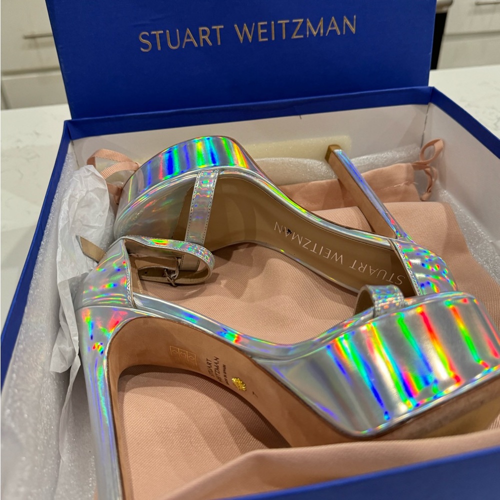 Stuart Weitzman Nudist Hollywood Holographic Platforms